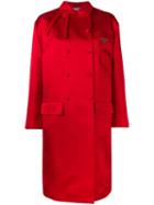 Prada Double-breasted Bow Embellished Silk Coat - Red