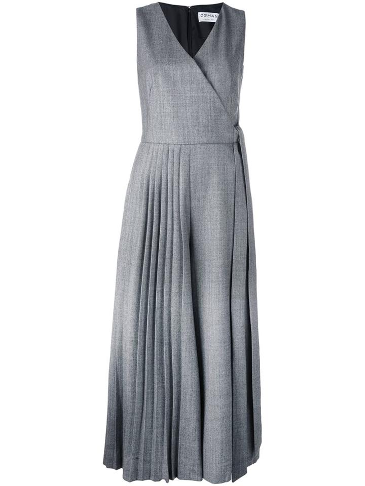 Osman Pleated V Neck Jumpsuit, Women's, Size: 10, Grey, Wool