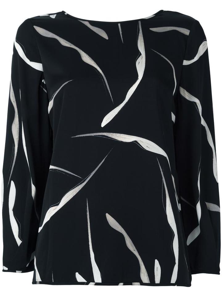 Diane Von Furstenberg Abstract Print Longsleeved Blouse, Women's, Size: Xs, Black, Silk/spandex/elastane