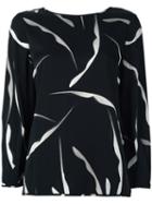 Diane Von Furstenberg Abstract Print Longsleeved Blouse, Women's, Size: Xs, Black, Silk/spandex/elastane