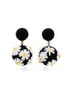 Rebecca De Ravenel Black Daisy-appliqué Drop Earrings