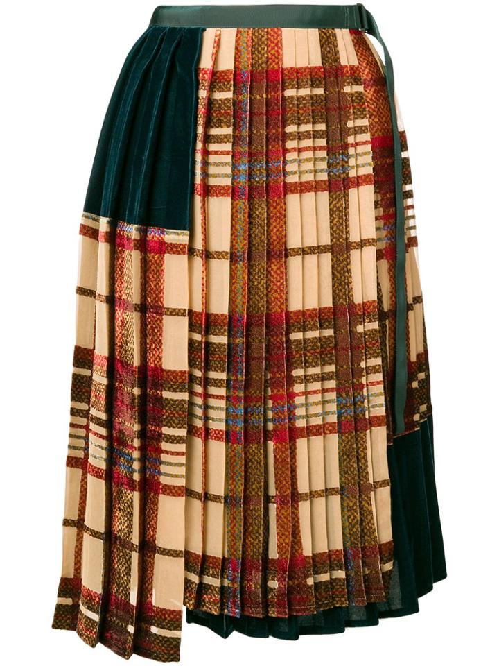 Sacai Pleated Tartan Skirt - Nude & Neutrals