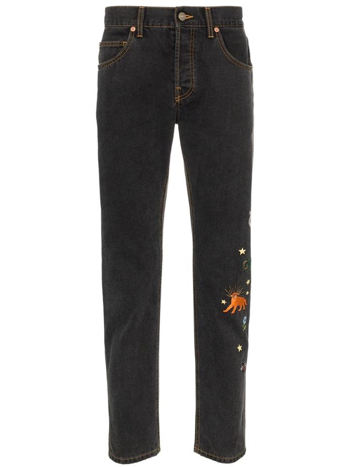Gucci Embroidered Slim-fit Jeans - Black