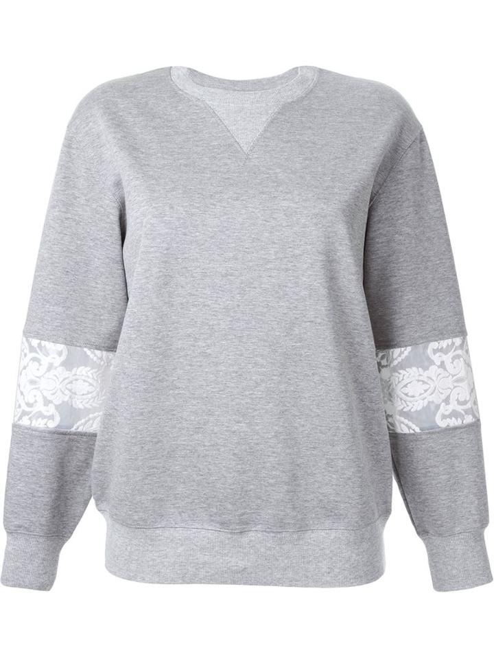 Cityshop Sleeve Lace Panel Detail Sweatshirt, Women's, Grey, Cotton/nylon/polyester