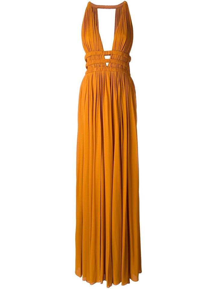 Jay Ahr V-neck Sleeveless Long Dress, Women's, Size: 34, Yellow/orange, Rayon