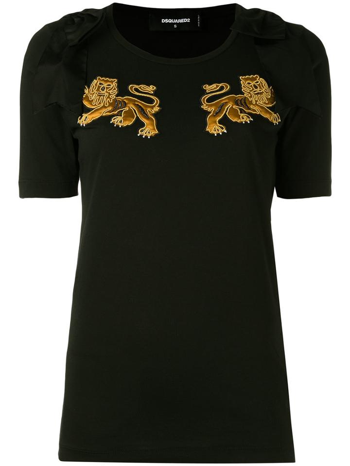 Dsquared2 - Lion Motif T-shirt - Women - Cotton/polyester/viscose - S, Black, Cotton/polyester/viscose