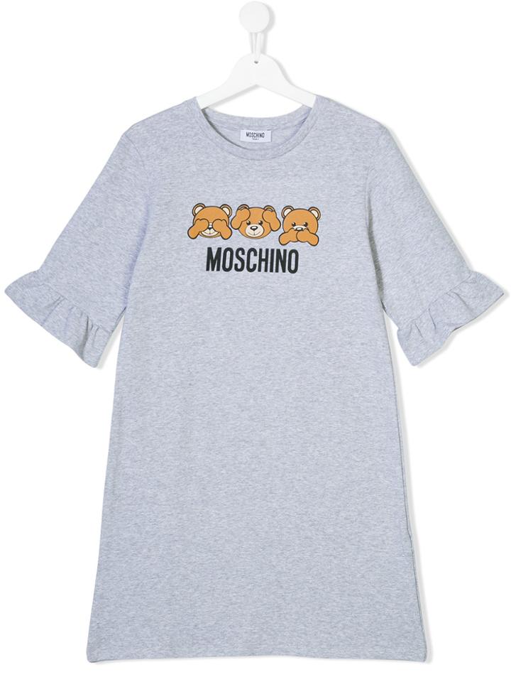 Moschino Kids Teddy Bear Print Dress - Grey