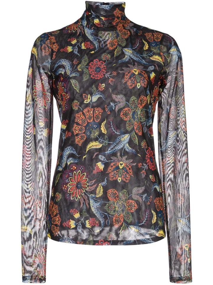 Cinq A Sept Paisley Print Turtleneck Top - Black