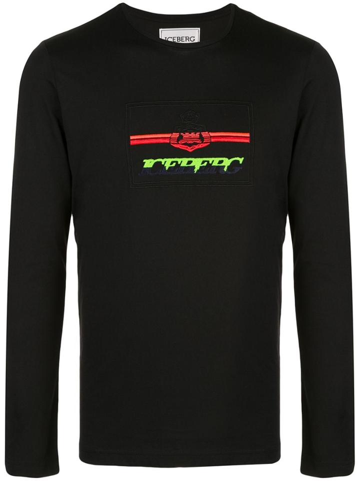 Iceberg Logo Print Long Sleeve T-shirt - Black