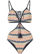 Suboo Knit Lace-up Swimsuit - Multicolour