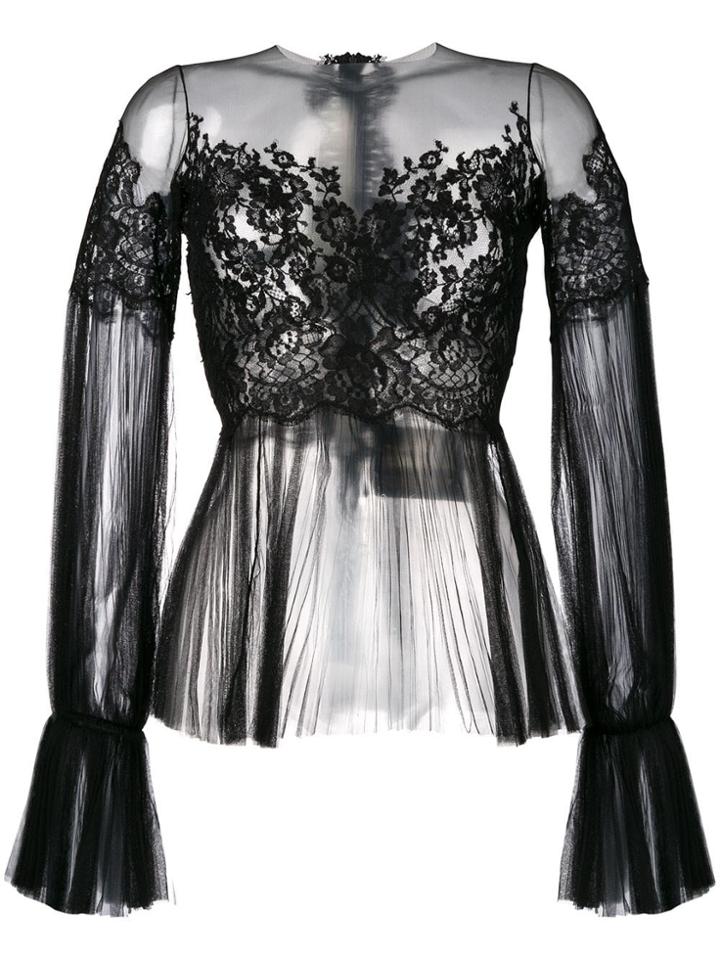Rhea Costa Lace And Tulle Top - Black