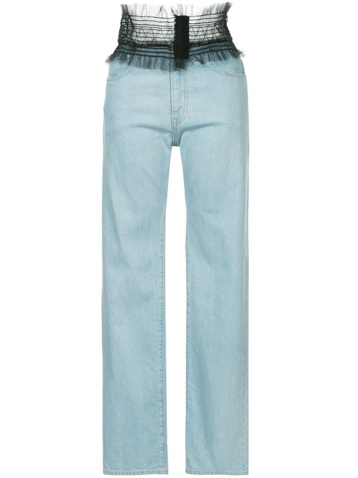 Tu Es Mon Trésor Smocked Tulle Belt Jeans - Blue