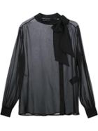 Saint Laurent Pussybow Sheer Blouse, Women's, Size: 38, Black, Silk