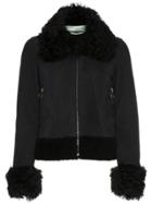 Off-white Cropped Shearling Long Sleeve Coat - Black