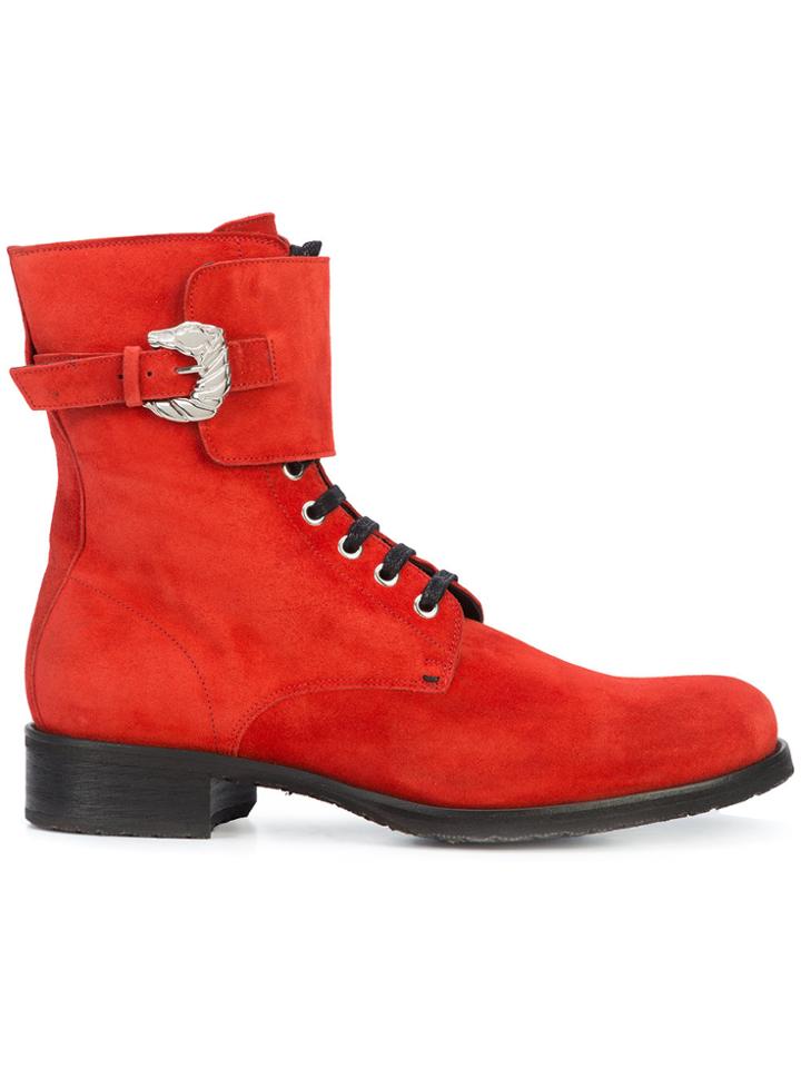 Dorateymur Buckled Combat Boots - Red