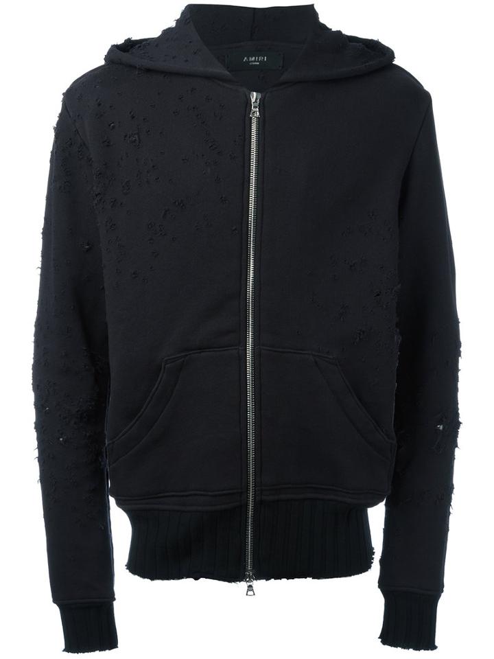 Amiri Shredded Trim Cardigan, Men's, Size: Large, Black, Cotton