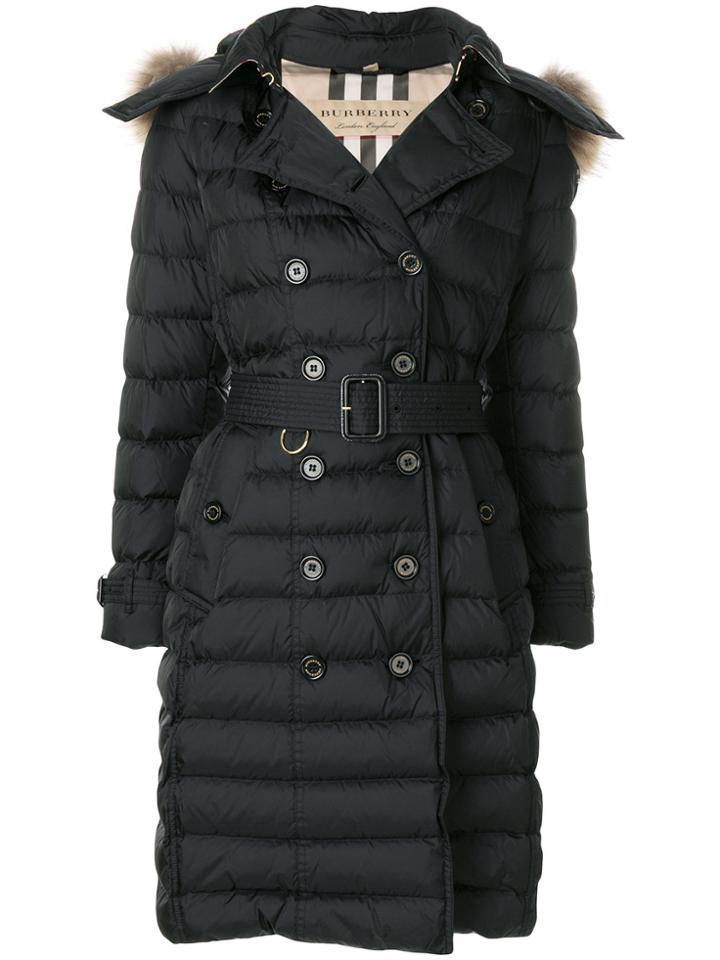 Burberry Fur Trim Puffer Coat - Black