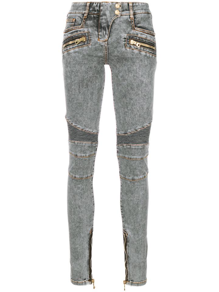 Balmain Slim Biker Jeans - Grey