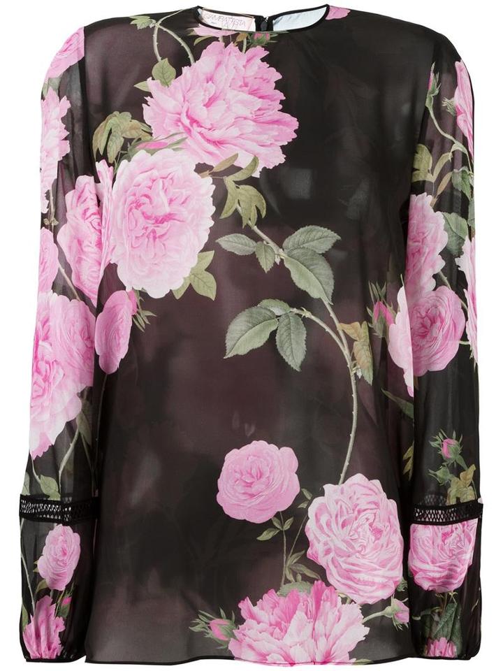 Giambattista Valli - Floral Print Sheer Blouse - Women - Silk - 46, Women's, Black, Silk