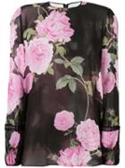 Giambattista Valli - Floral Print Sheer Blouse - Women - Silk - 46, Women's, Black, Silk