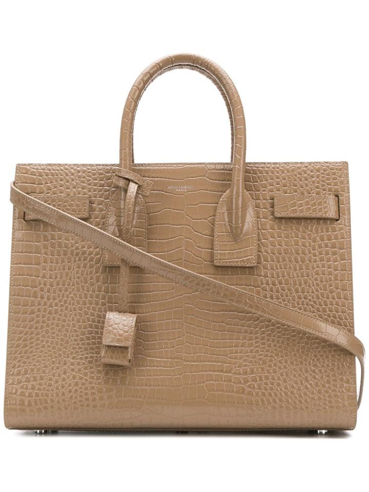 Saint Laurent Crocodile-effect Sac De Jour Tote Bag - Neutrals