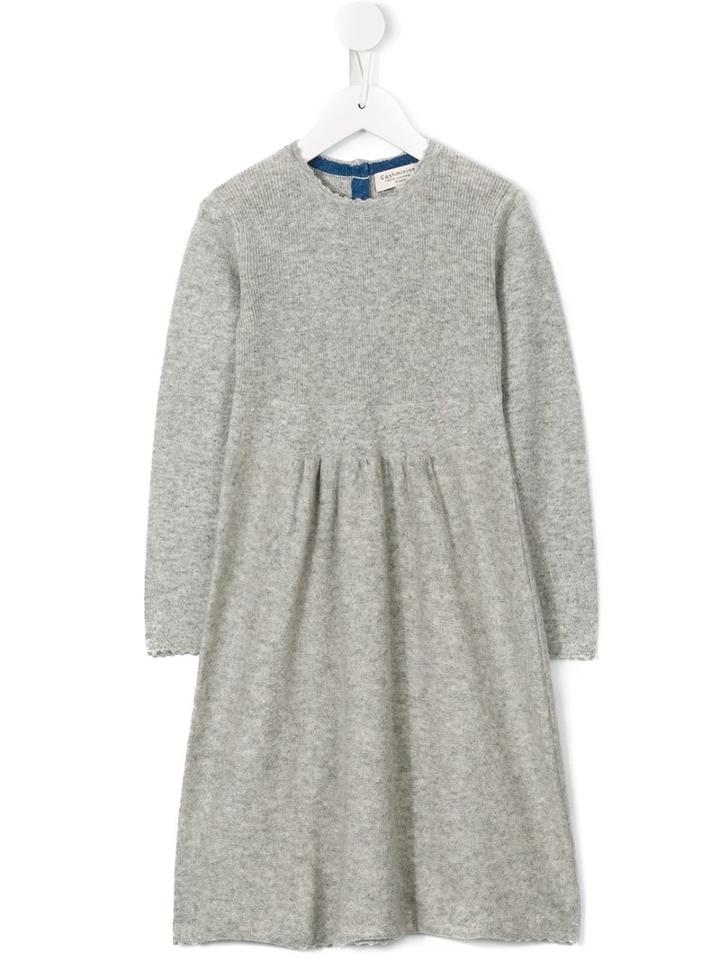 Cashmirino - Round Neck Knitted Dress - Kids - Cashmere - 8 Yrs, Grey