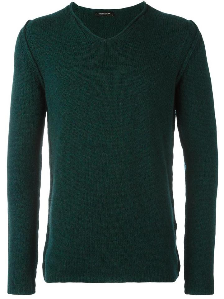 Roberto Collina V-neck Jumper, Men's, Size: 48, Green, Nylon/camel Hair/merino