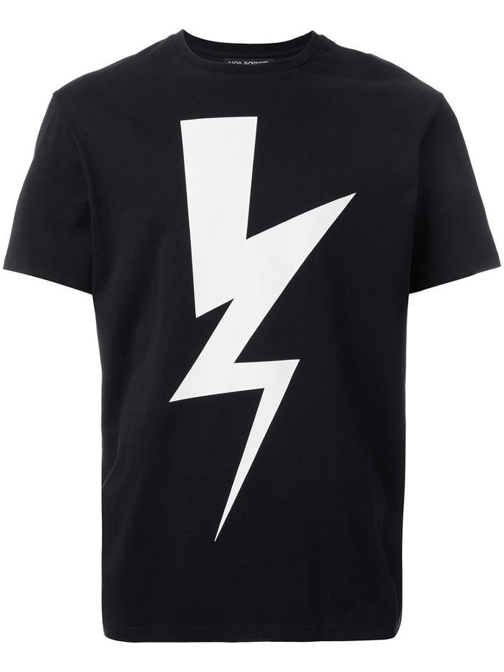 Lightning Bolt Print T-shirt, Men's, Size: Medium, Black, Cotton, Neil Barrett