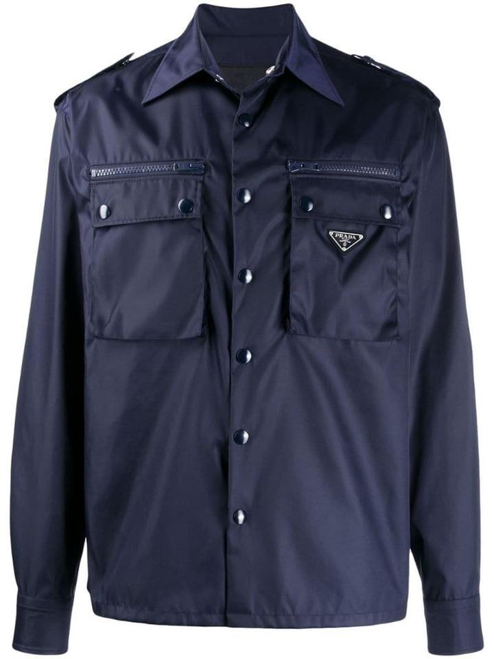 Prada Logo Plaque Shirt Jacket - Blue