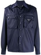 Prada Logo Plaque Shirt Jacket - Blue