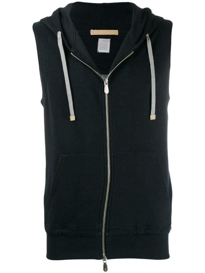 Eleventy Sleeveless Drawstring Hoodie - Blue