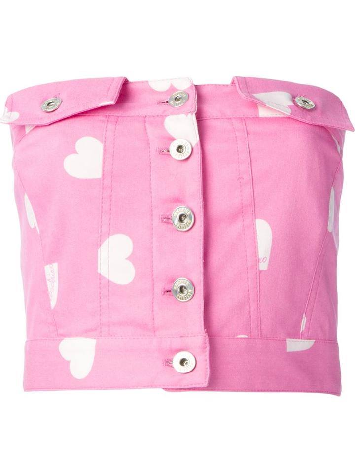 Moschino Heart Print Denim Tube Top