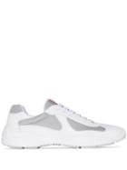 Prada White And Silver Tone Americas Cup Low Top Patent Leather