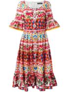 Dolce & Gabbana Mambo Print Peasant Dress, Women's, Size: 40, Cotton