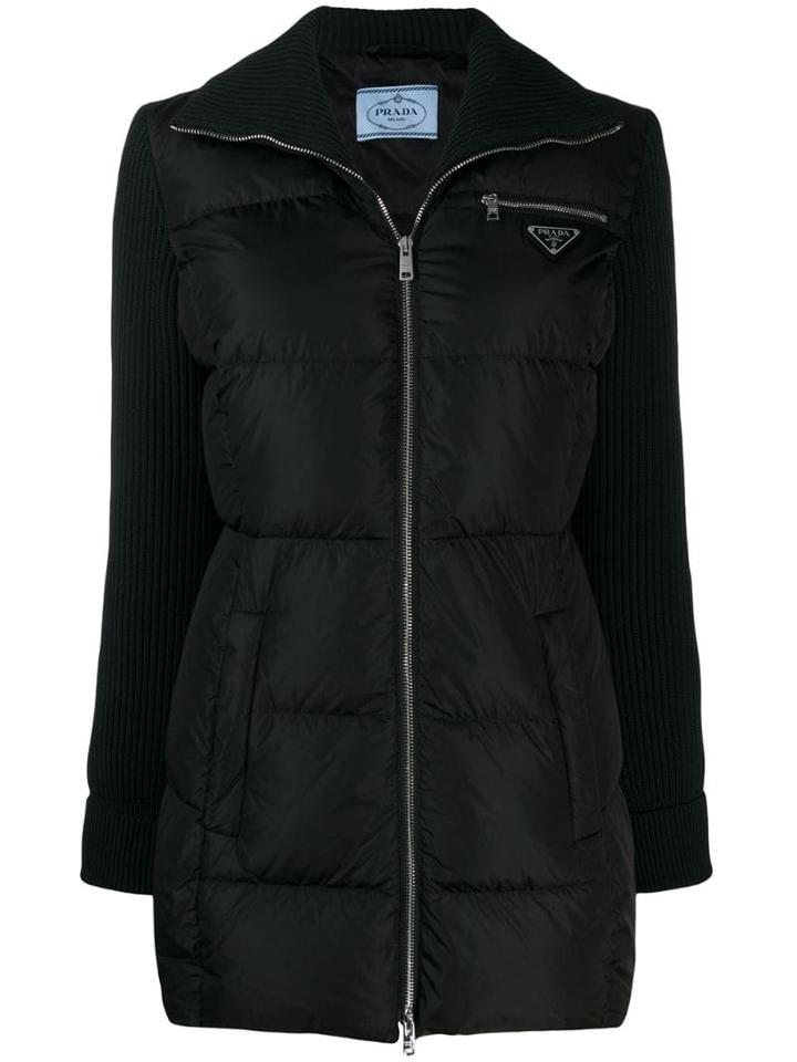 Prada Ribbed Sleeved Puffer Jacket - Black