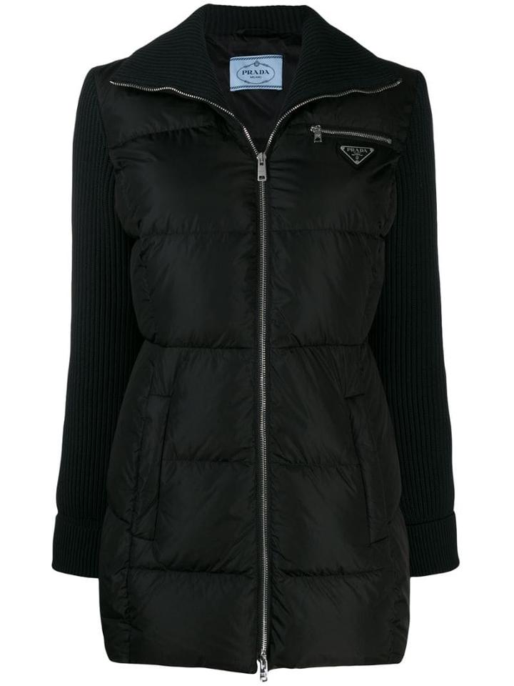 Prada Ribbed Sleeved Puffer Jacket - Black