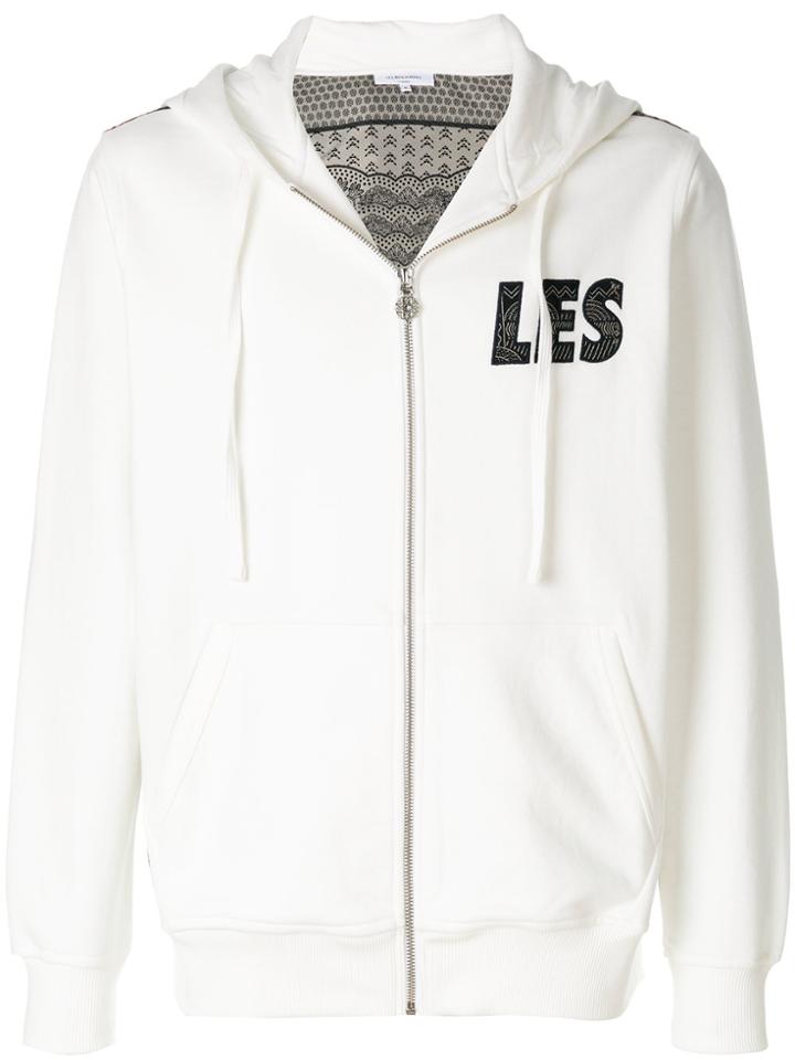 Les Benjamins Zipped Logo Print Hoodie - White