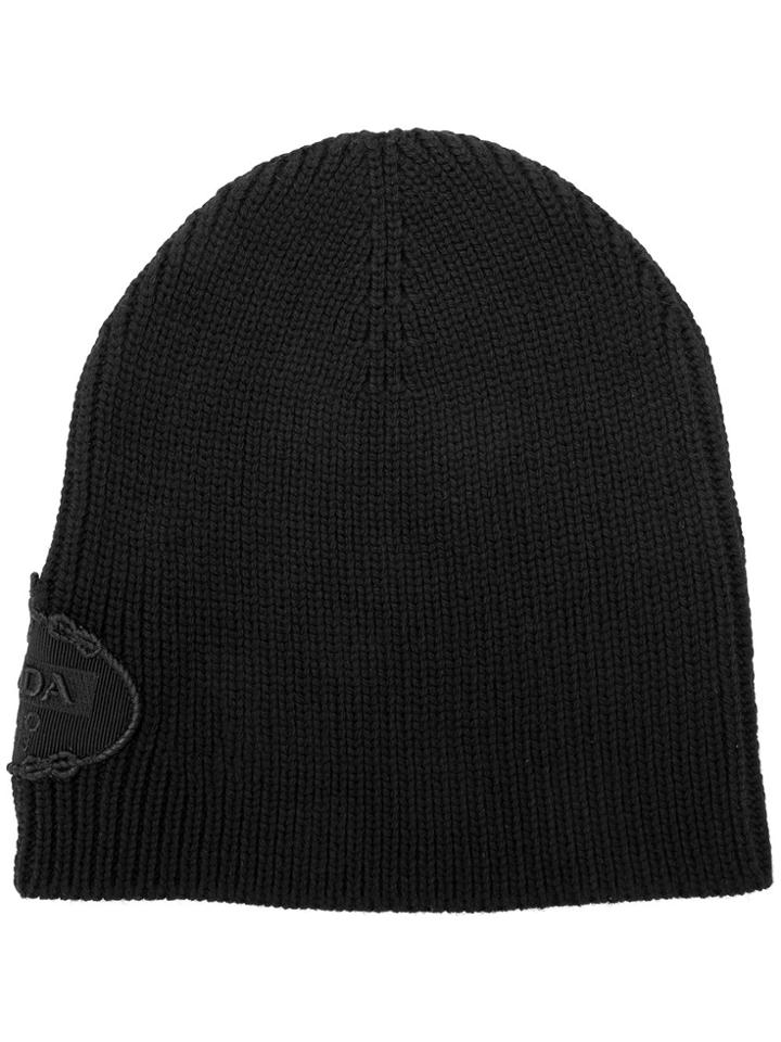 Prada Ribbed Beanie - Black