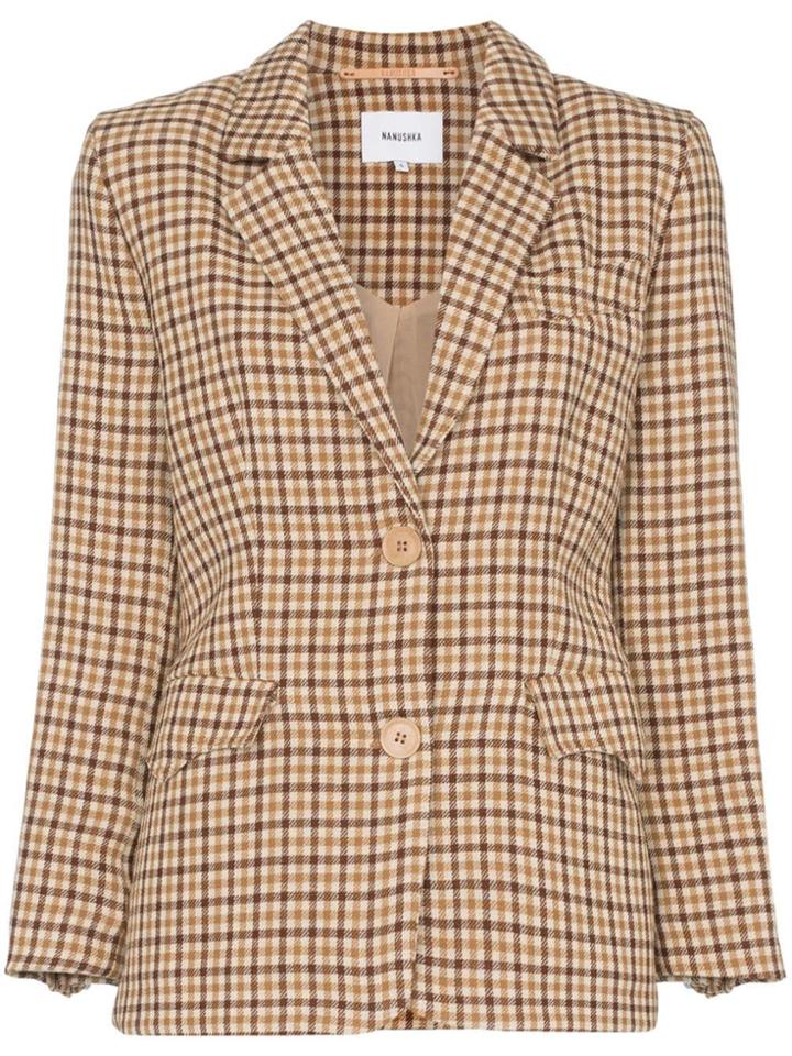 Nanushka Jerome Checked Tweed Blazer Jacket - Neutrals