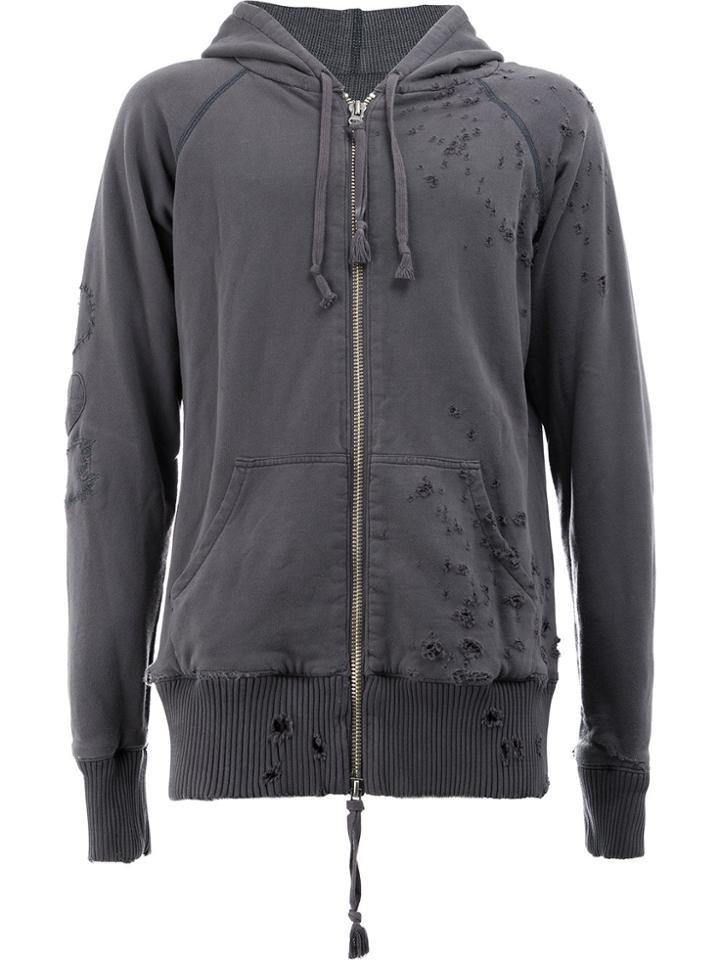 Greg Lauren Distressed Zip Hoodie - Grey