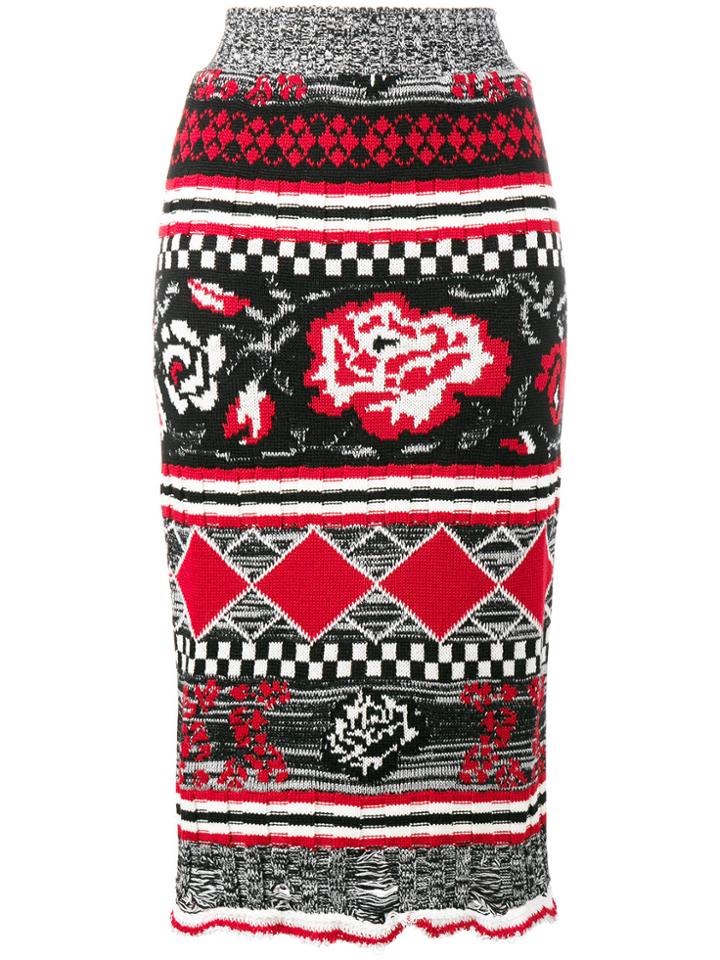 Msgm Rose Printed Fitted Skirt - Red