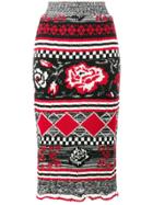 Msgm Rose Printed Fitted Skirt - Red