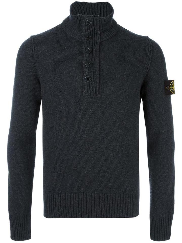 Stone Island Buttoned Neck Jumper, Men's, Size: Medium, Grey, Polyamide/wool
