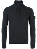 Stone Island Buttoned Neck Jumper, Men's, Size: Medium, Grey, Polyamide/wool