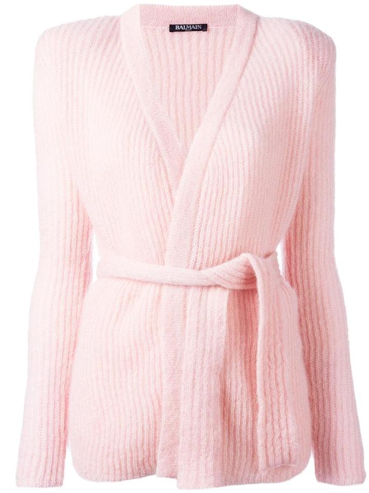 Balmain Structured Shoulder Belted Cardigan, Women's, Size: 36, Pink/purple, Wool/mohair/nylon