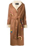 N Duo Rainbow Print Belted Coat, Women's, Size: 36, Brown, Polyester