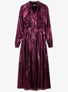 Burberry Long-sleeve Pintuck Lamé Dress - Pink & Purple