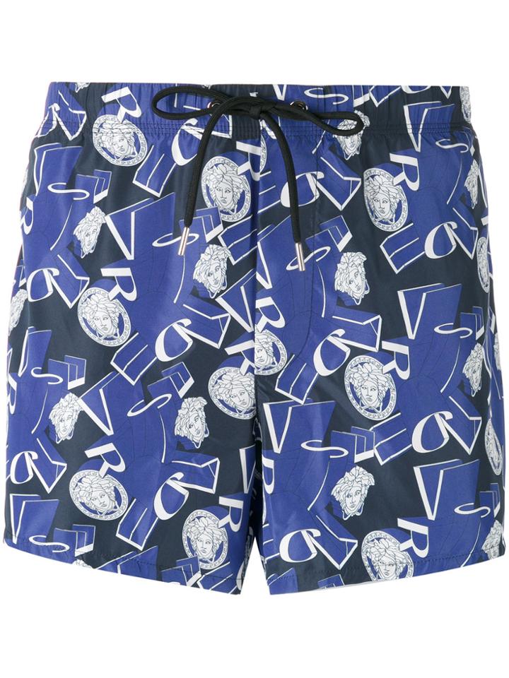Versace Medusa Logo Print Swim Shorts - Blue