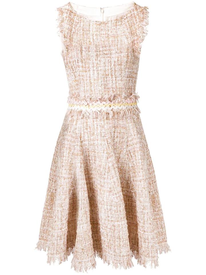 Talbot Runhof Tweed Ruffled Dress - Neutrals