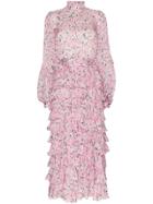 Giambattista Valli Tiered Ruffled Floral-print Silk Maxi Dress - Pink